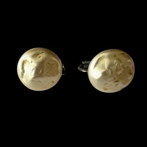 Elegant Gold-Tone Pearl Button Clip-On Closure Earrings